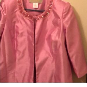 Elegant Pink Women's Blazer with Beaded Collar